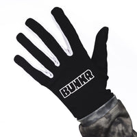 BUNKR Gloves black MX riding glove, back of hand with BUNKR logo